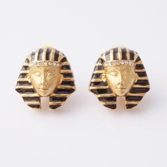 Boucles d'oreilles King Tut en vermeil et émail par Erwin Pearl, années 1970