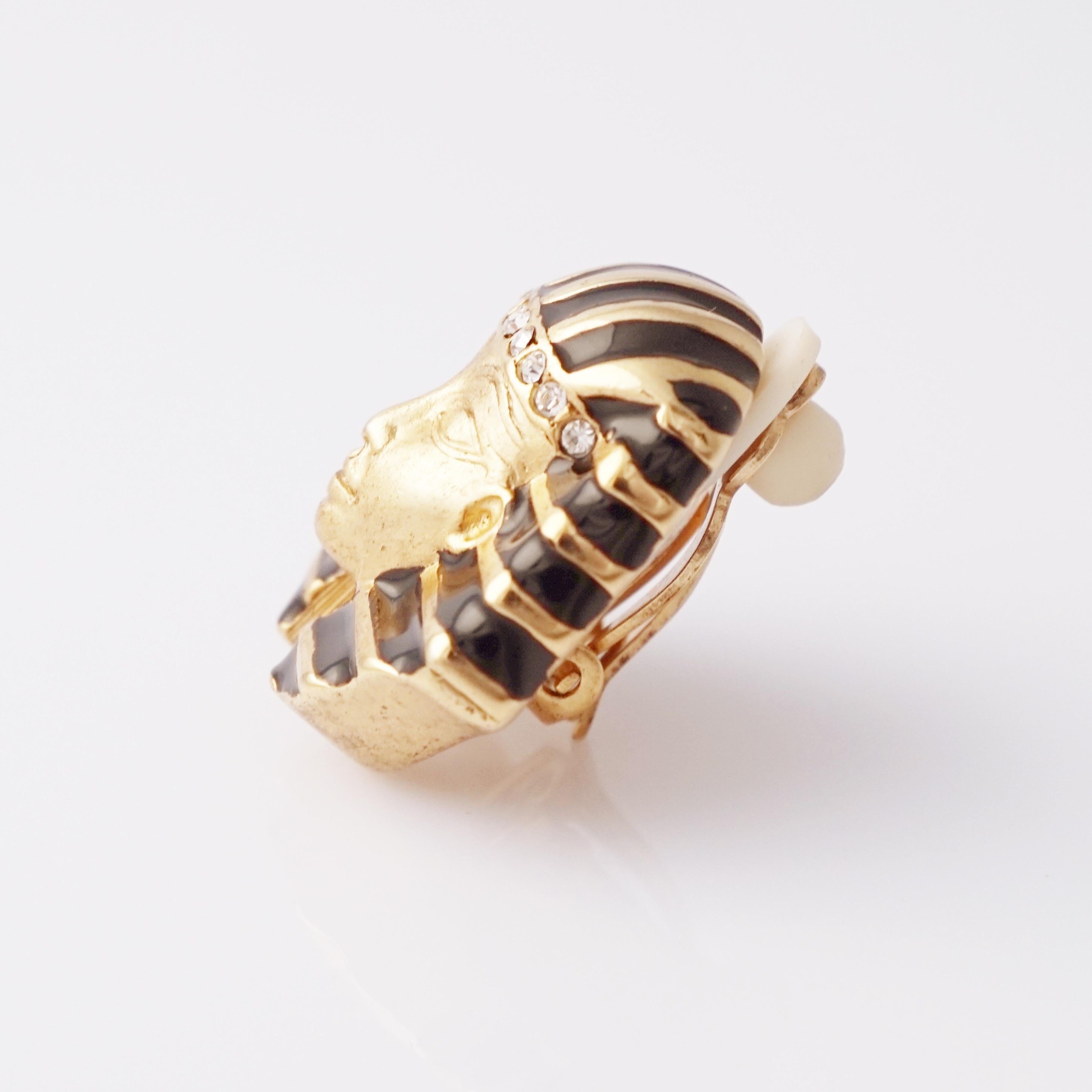 Gilt & Enamel King Tut Earrings By Erwin Pearl, 1970s en Bueno estado para la venta en McKinney, TX