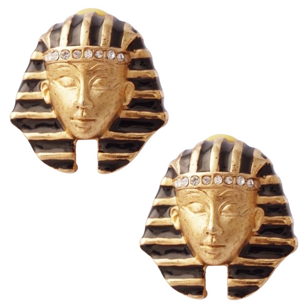 Gilt & Enamel King Tut Earrings By Erwin Pearl, 1970s en venta