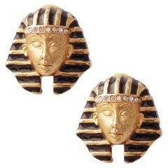 Gilt & Enamel King Tut Earrings By Erwin Pearl, 1970s