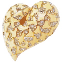 Retro Gilt & Enamel Rhinestone Heart Brooch by Jomaz, Signed, circa 1960