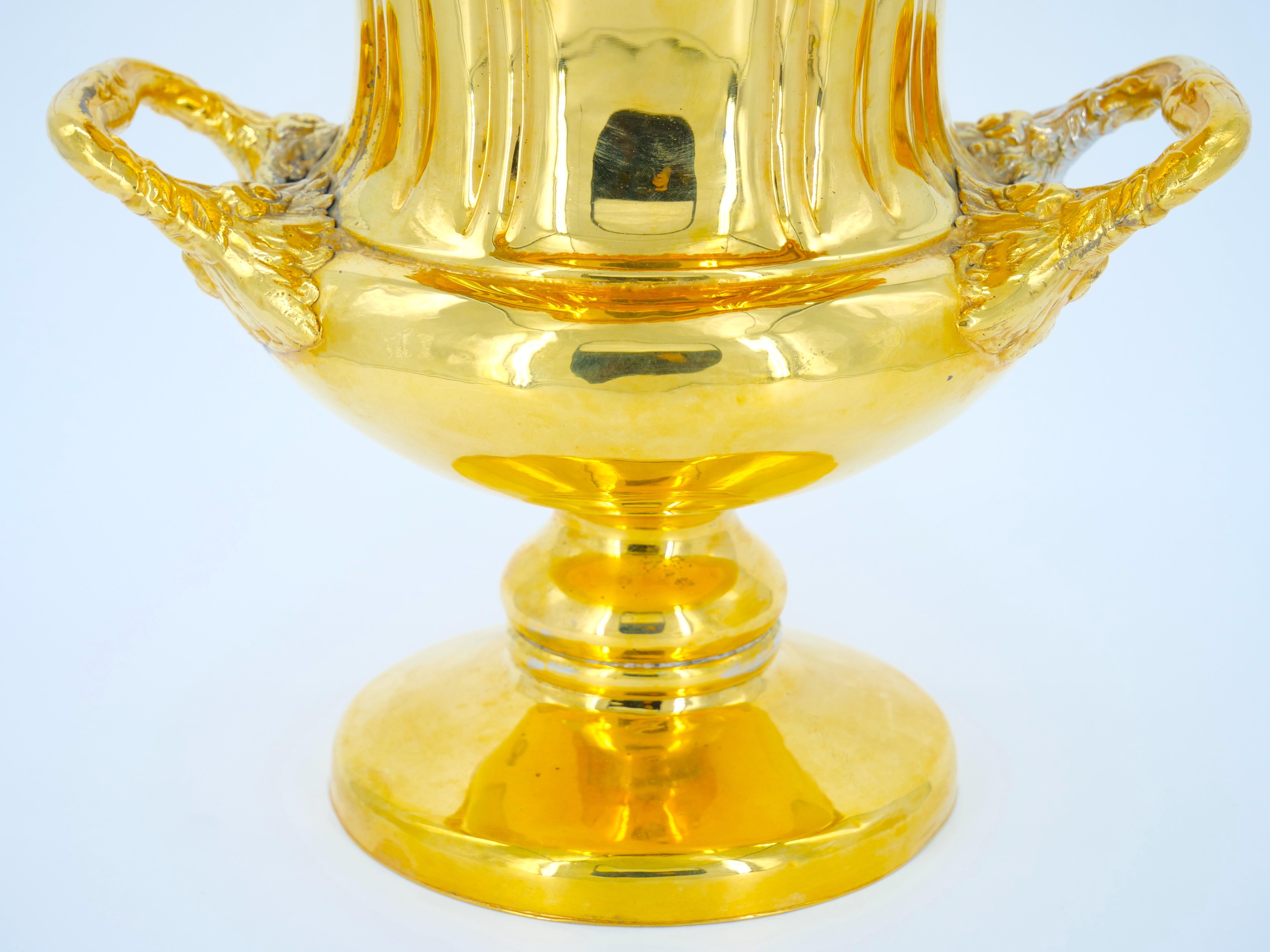 Gilt English Silverplate Campana Vase Wine Cooler / Ice Bucket For Sale 2