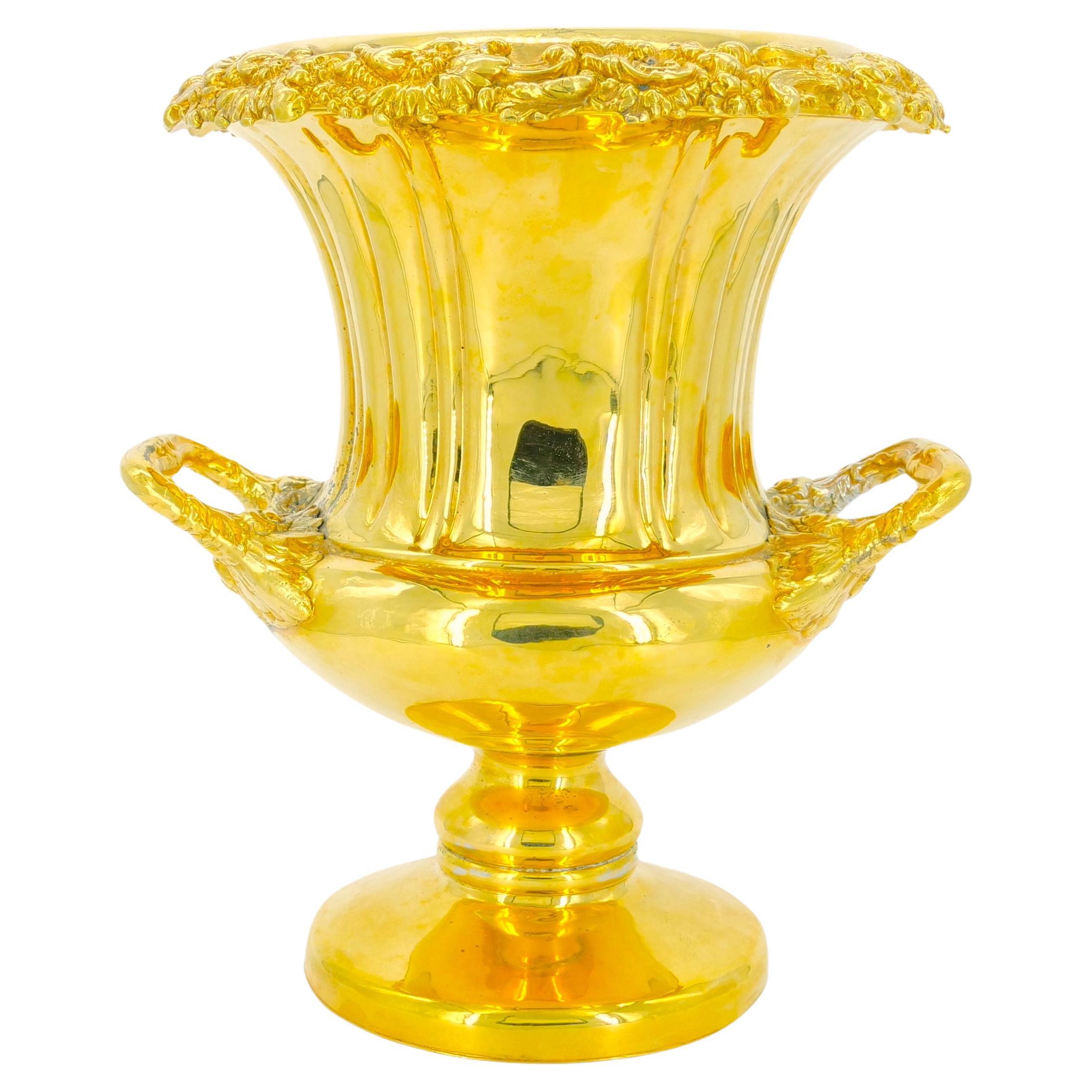 Vergoldete englische Campana-Vase aus Silberblech Weinkühler / Eiskübel