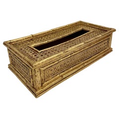 Gilt Faux Bamboo & Faux Caning Tissue Box Holder or Cover
