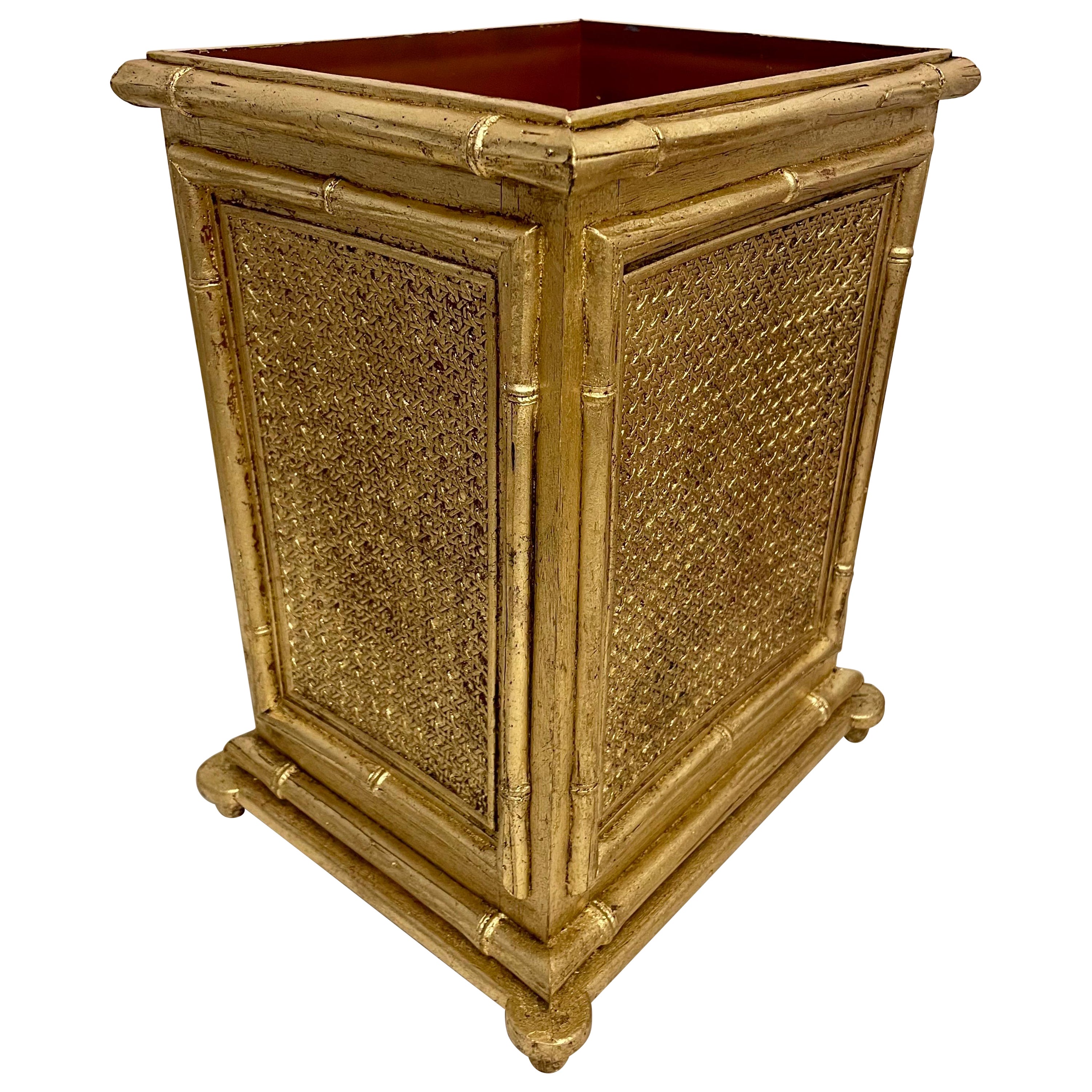 Gilt Faux Bamboo & Faux Caning Mülleimer im Angebot
