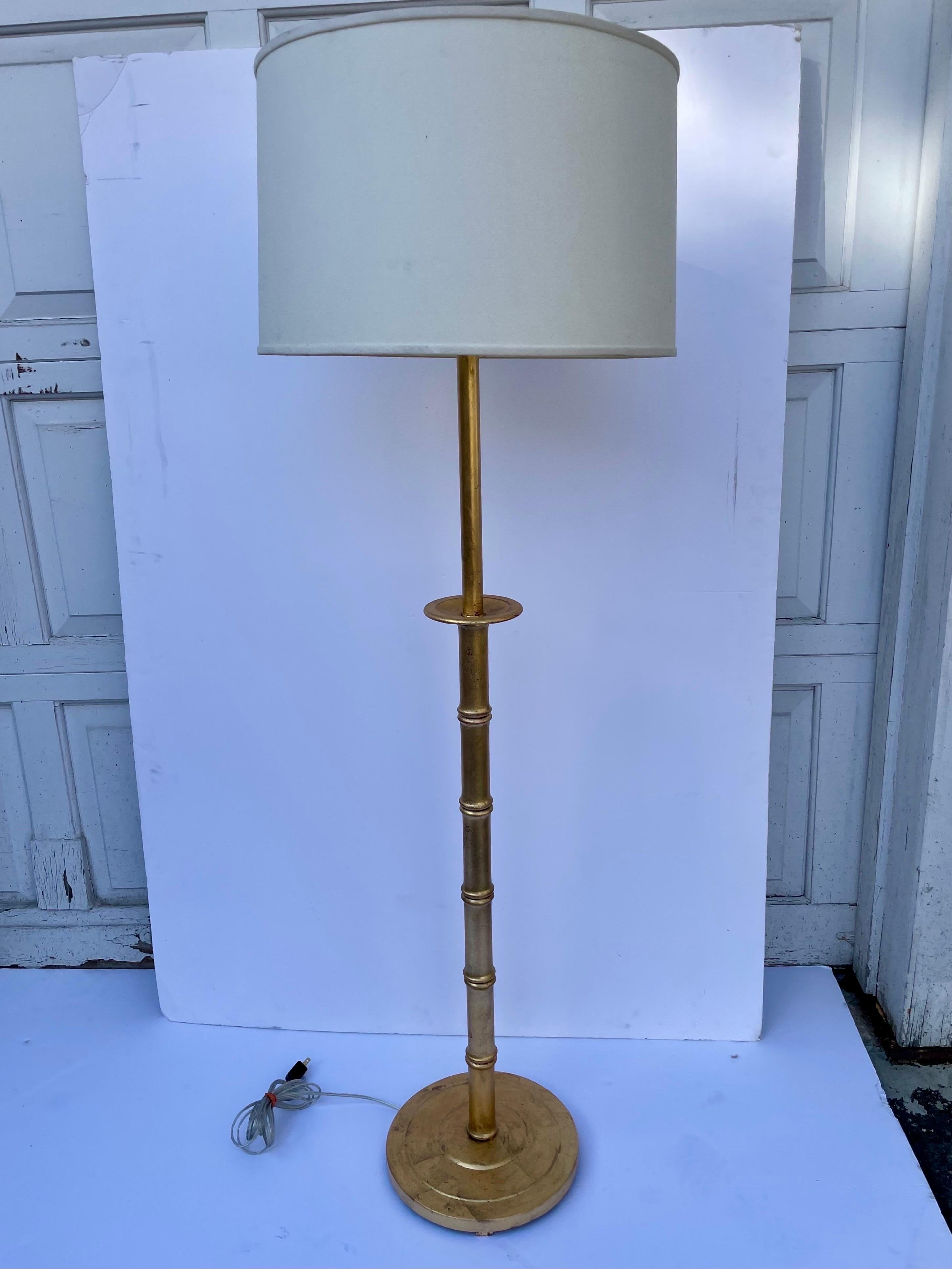 Gilt Faux Bamboo Floor Lamp In Good Condition For Sale In New York, NY