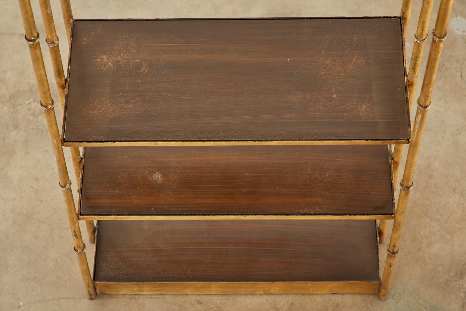 Gilt Faux Bamboo Iron Etagere Display Shelves 3