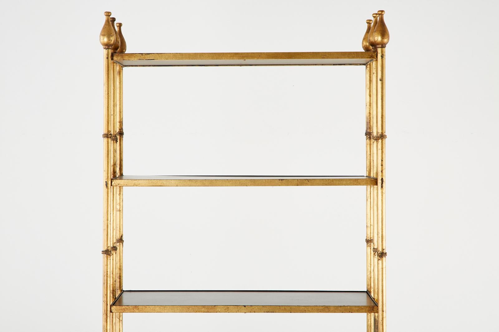 Gilt Faux Bamboo Iron Etagere Display Shelves 4
