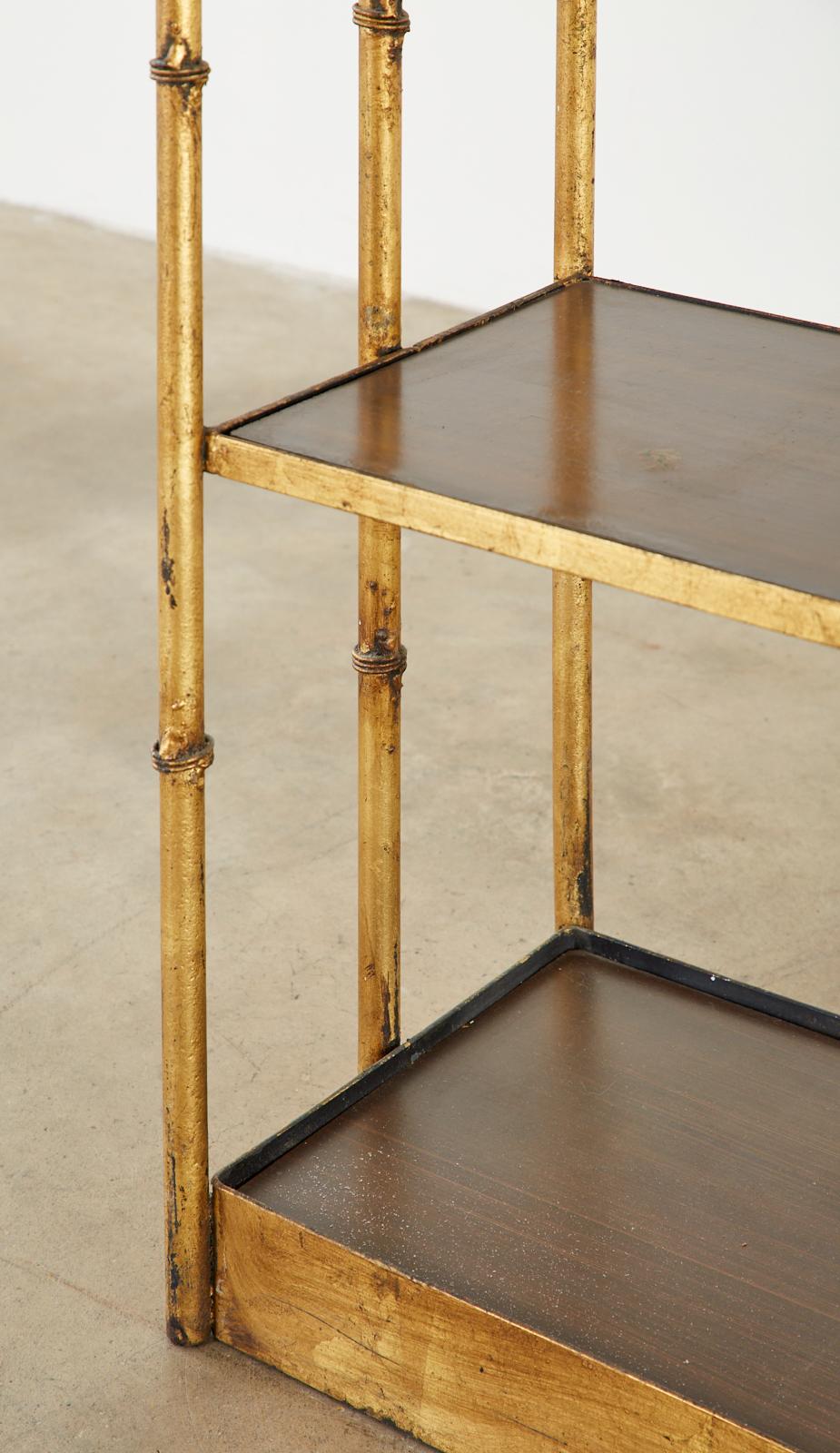 Gilt Faux Bamboo Iron Etagere Display Shelves 6