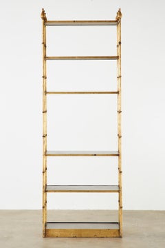 Gilt Faux Bamboo Iron Etagere Display Shelves