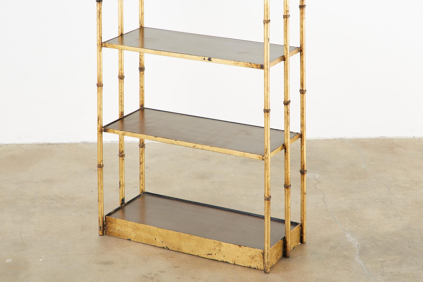 Italian Gilt Faux Bamboo Iron Etagere Display Shelves