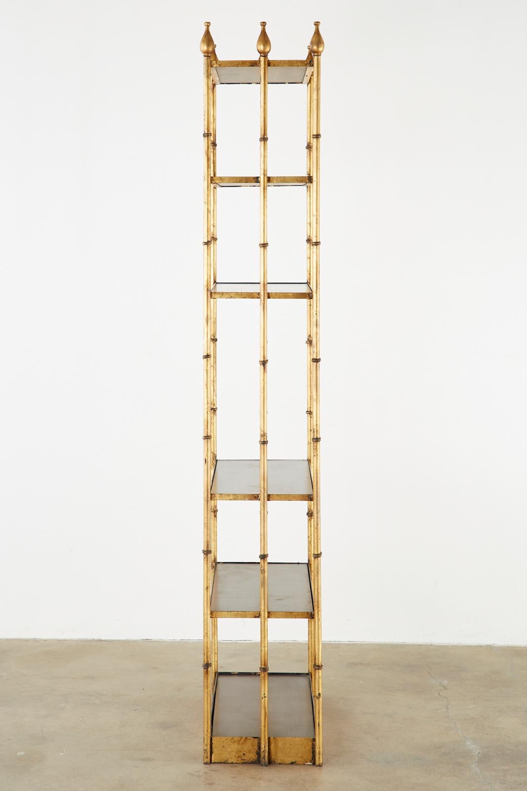 Laminated Gilt Faux Bamboo Iron Etagere Display Shelves