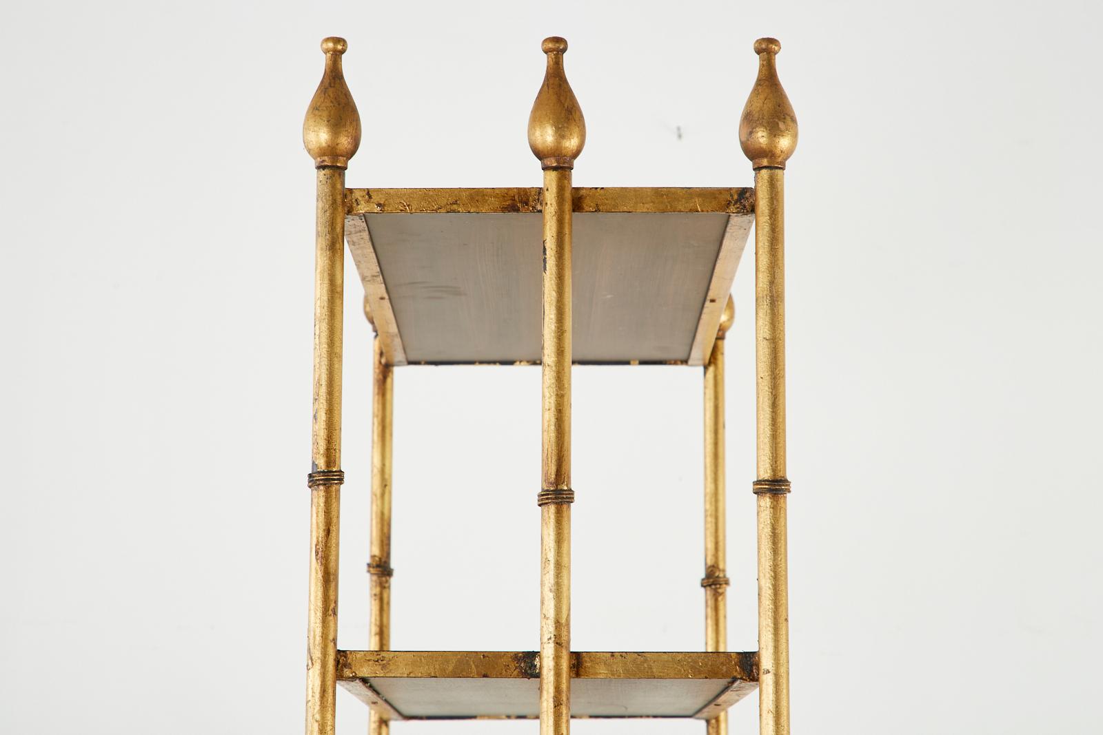 Gilt Faux Bamboo Iron Etagere Display Shelves In Good Condition In Rio Vista, CA