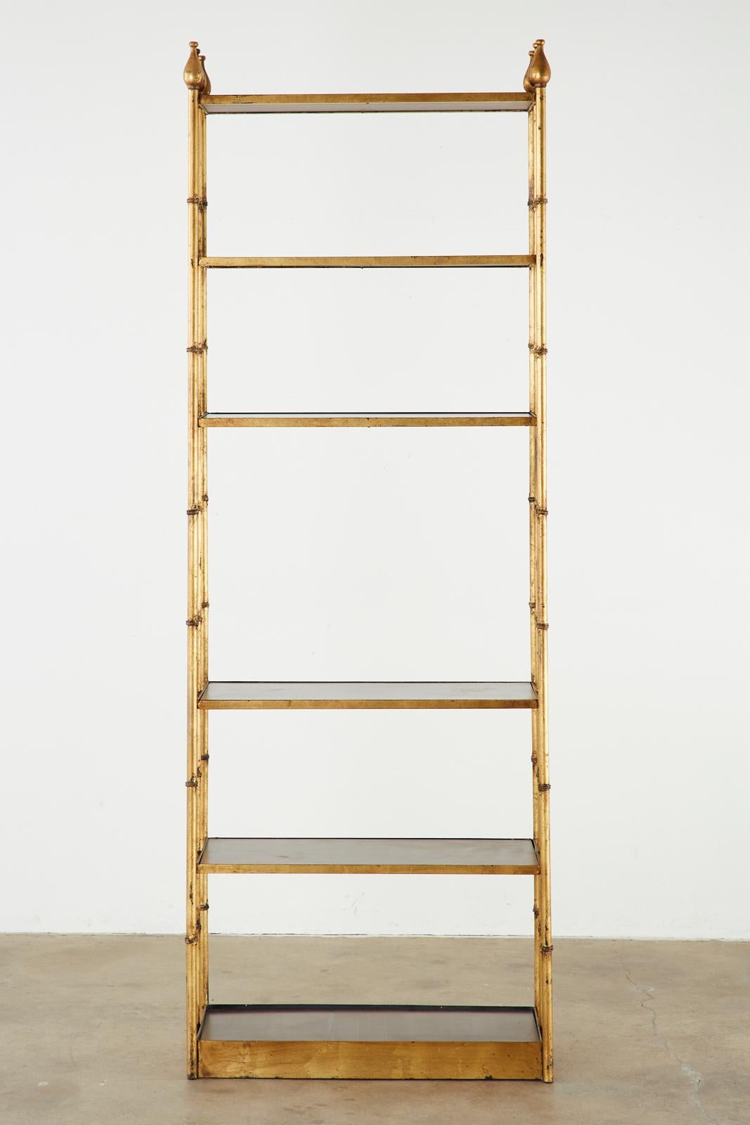 20th Century Gilt Faux Bamboo Iron Etagere Display Shelves