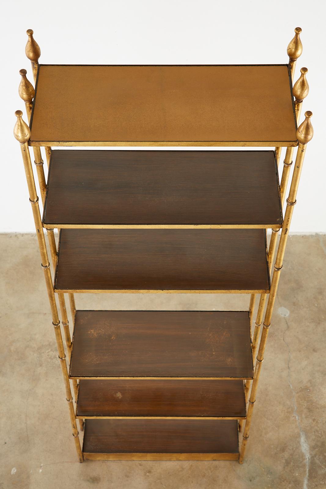 Gilt Faux Bamboo Iron Etagere Display Shelves 1