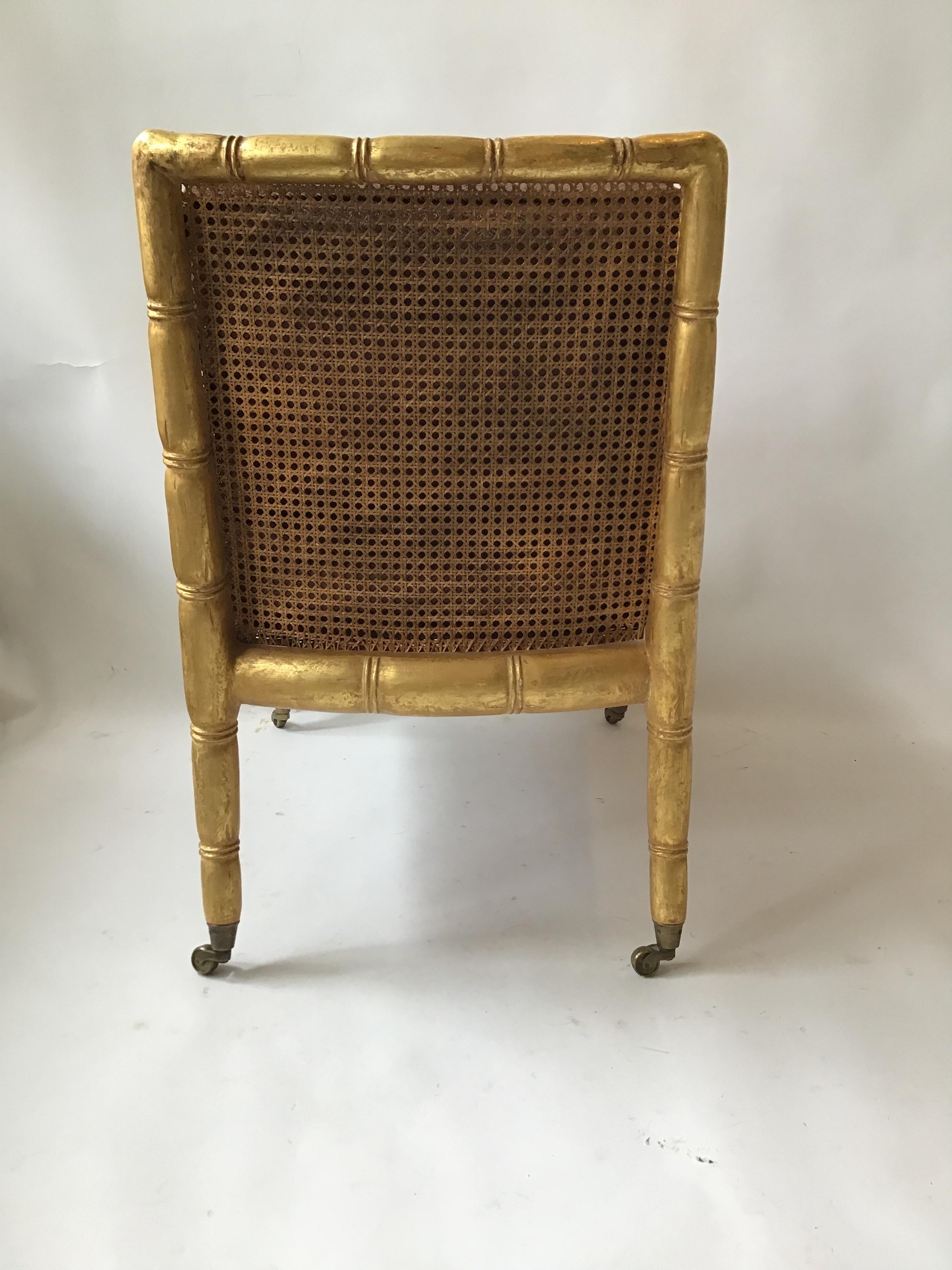 Late 20th Century Gilt Faux Bamboo Lounge Chair