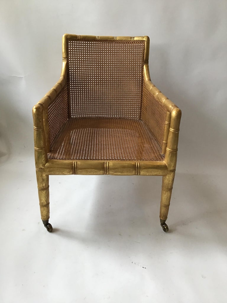 Gilt Faux Bamboo Lounge Chair For Sale at 1stDibs
