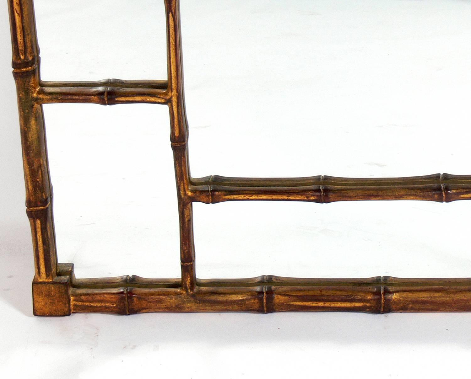 Hollywood Regency Gilt Faux Bamboo Mirror For Sale