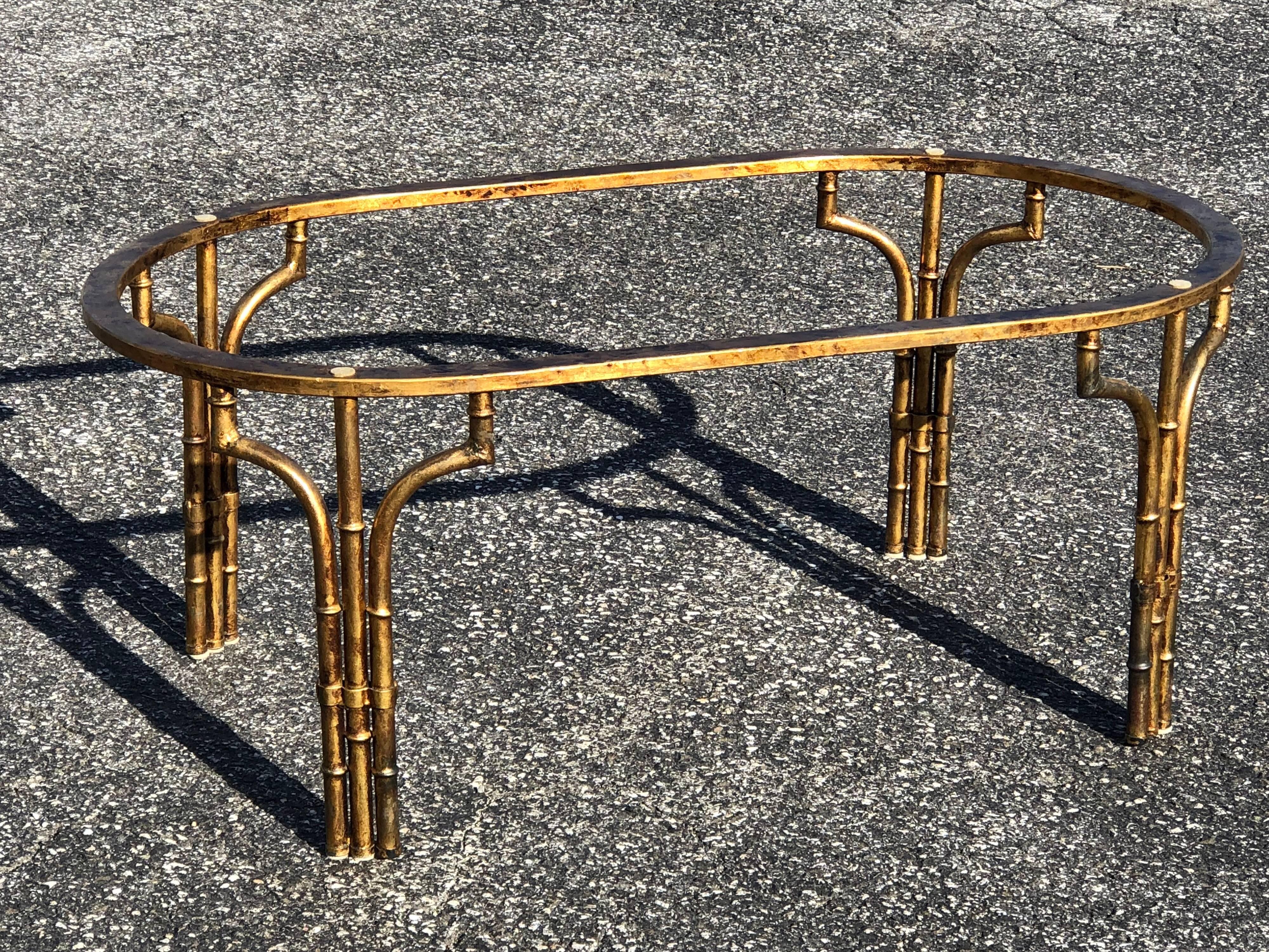 Gilt Faux Bamboo Oval Coffee Table For Sale 3