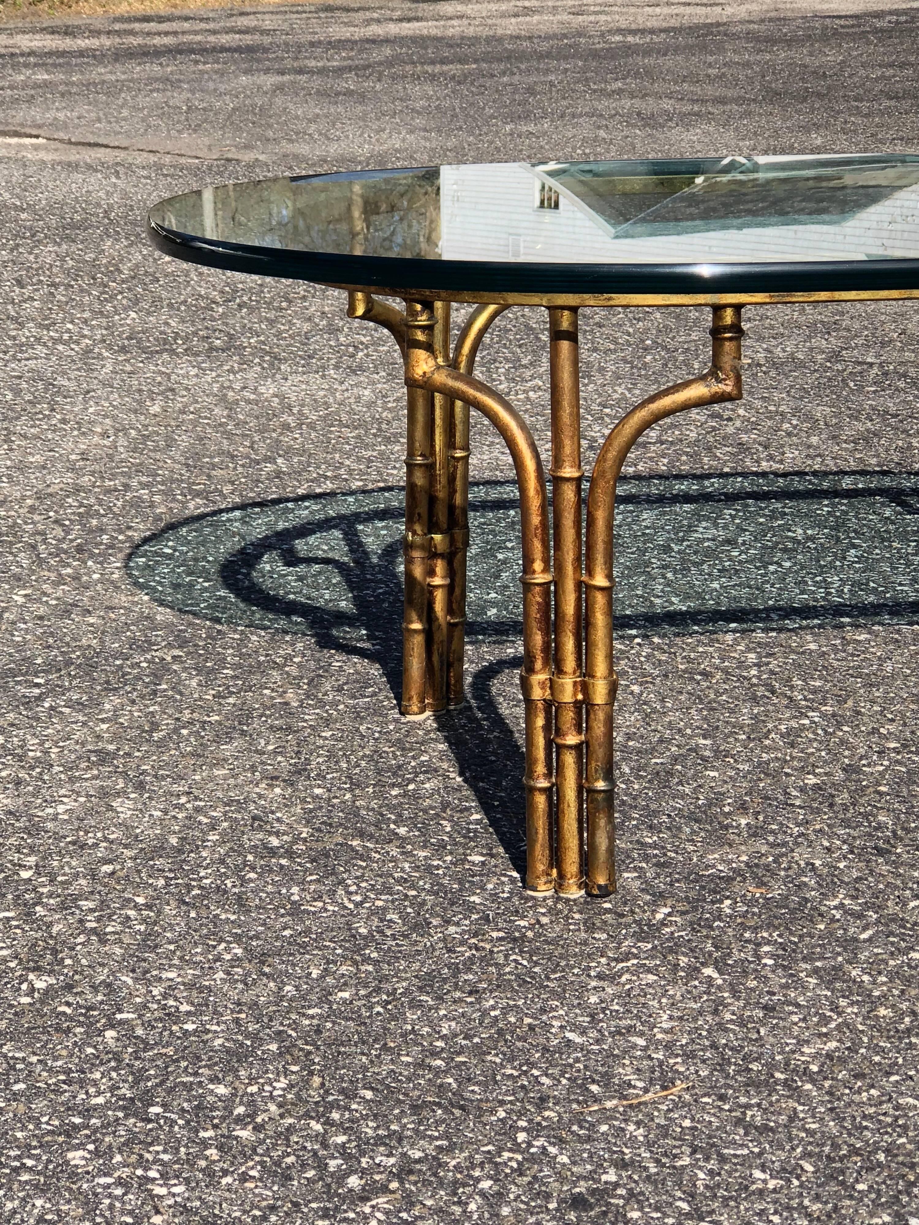 Gilt Faux Bamboo Oval Coffee Table For Sale 2
