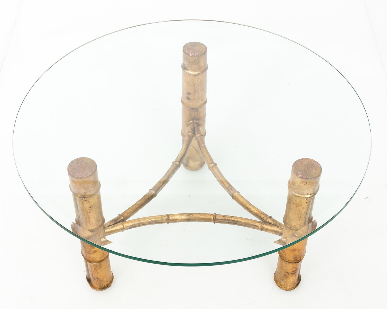 20th Century Gilt Faux Bamboo Round Coffee Table