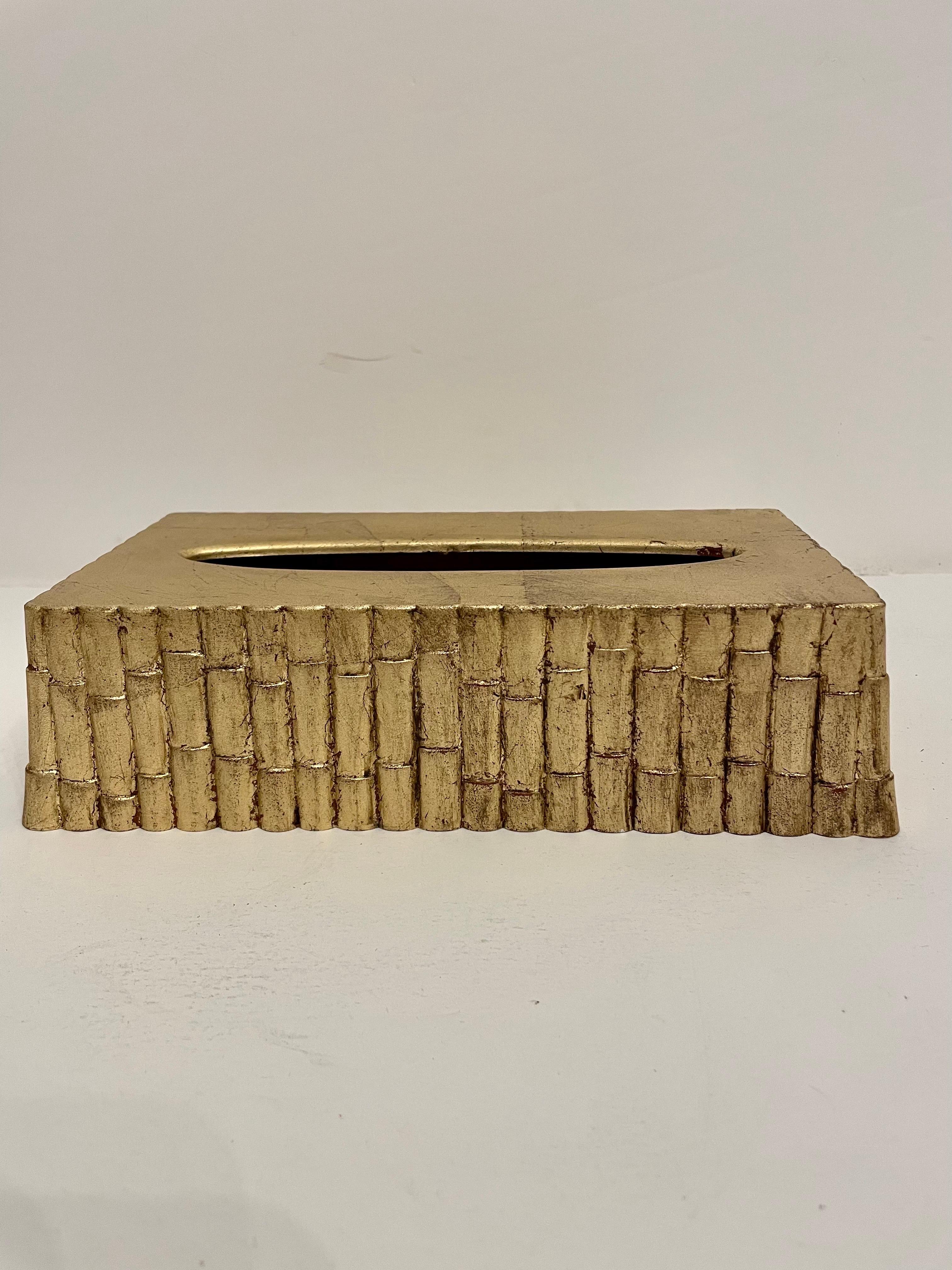 Faux Bamboo Gilt Tissue Box Holder in the Hollywood Regency Style