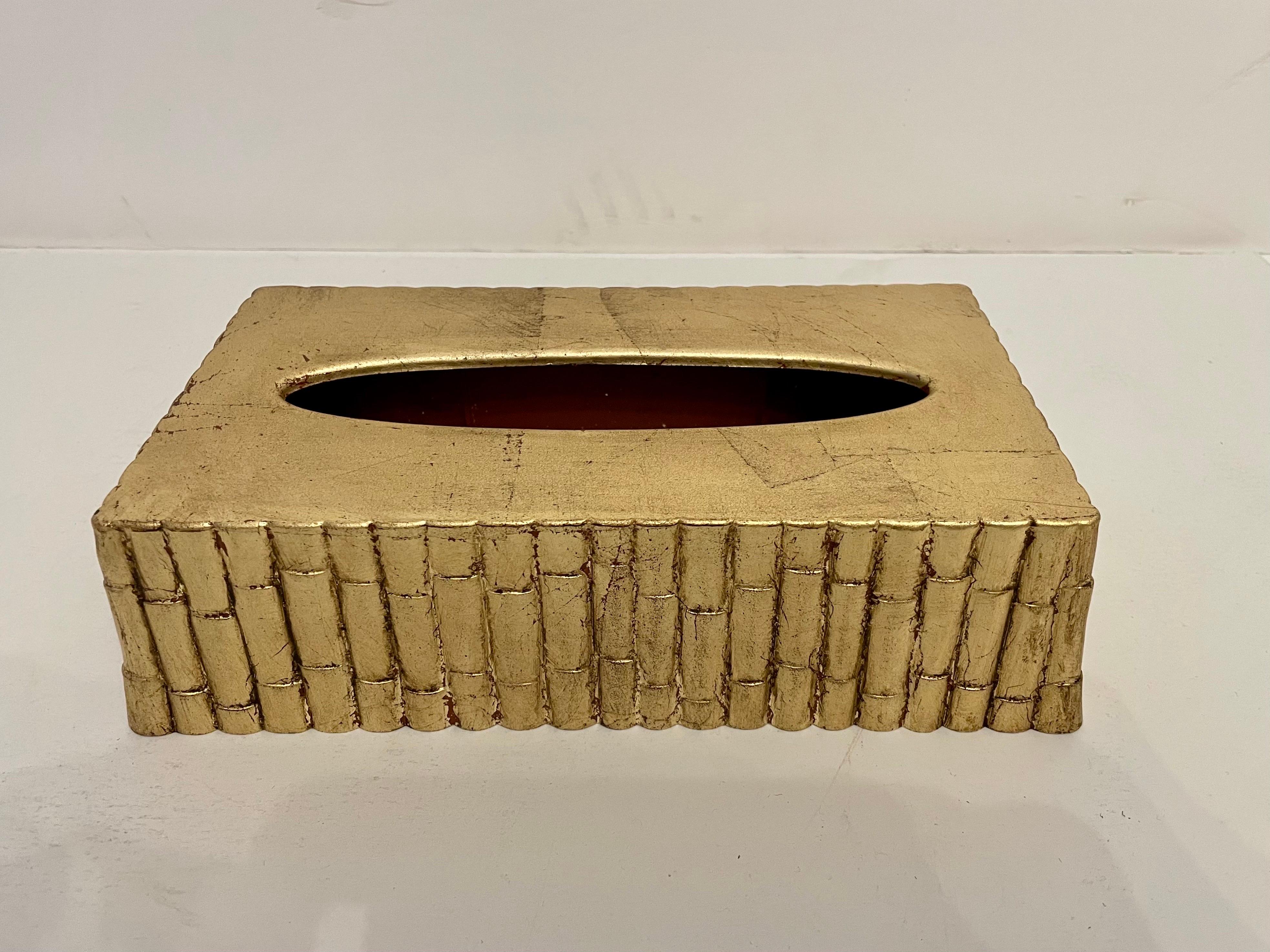 Gilt Faux Bamboo Tissue Box In Good Condition For Sale In New York, NY