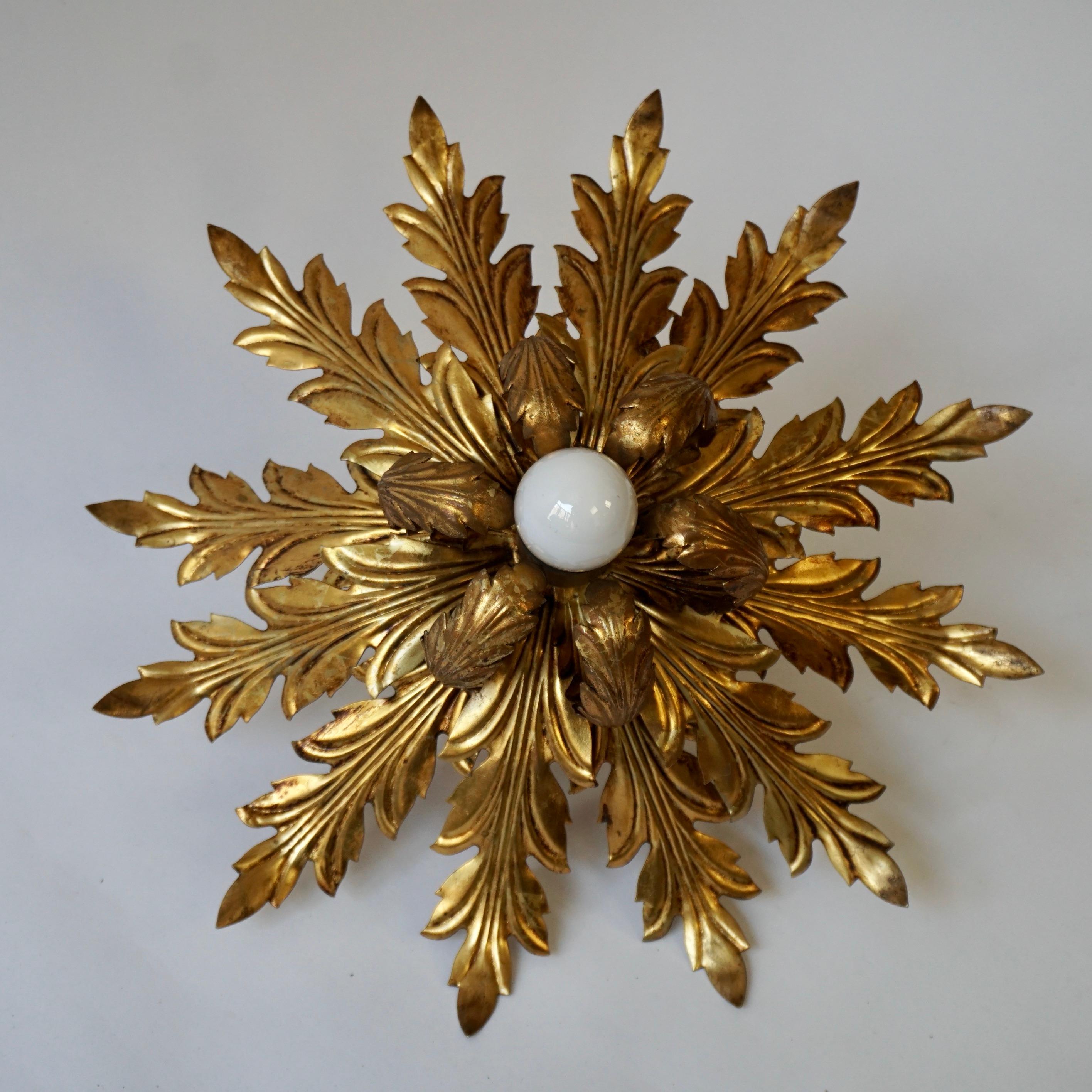 Gilt Firenze Wall or ceiling lamp, 1960's In Good Condition For Sale In Antwerp, BE