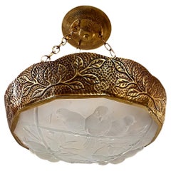 Gilt Fixture with Birds Glass Inset