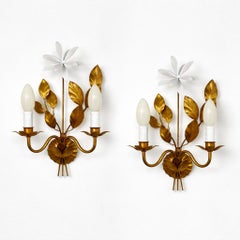 Gilt Floral Wall Lights by Maison Bagues, France 1950s
