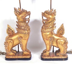 Gilt Foo Dog Lamps in the Manner of Tony Duquette, circa 1940s