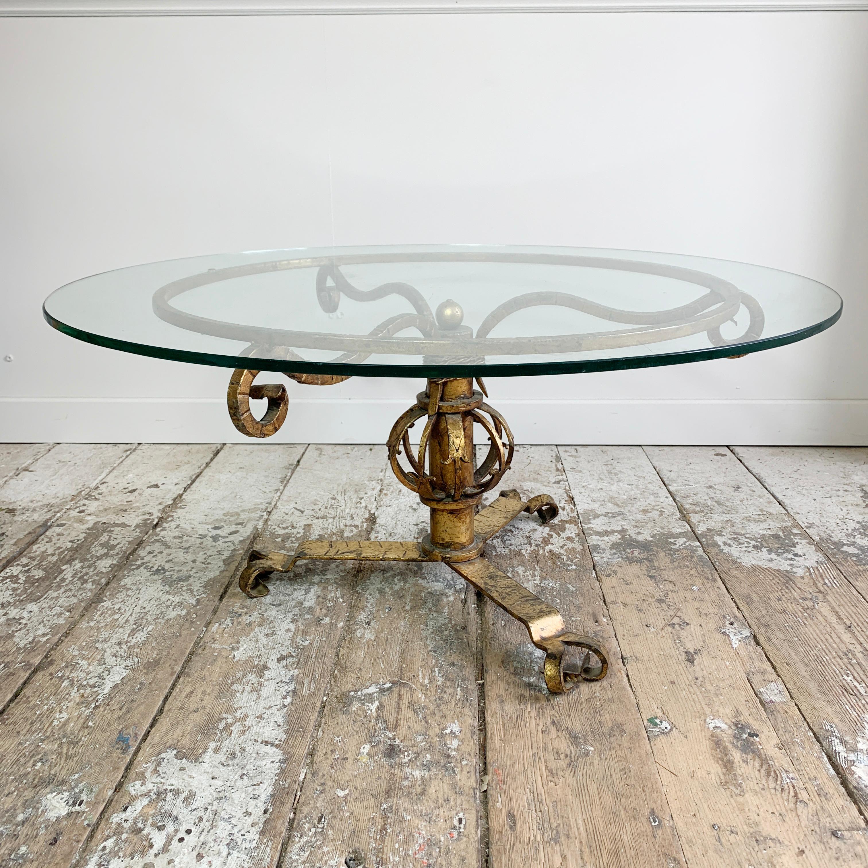Mid-20th Century Gilt Forged Iron Spanish Brutalist Coffee Table