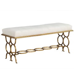 Gilt Frame Bench with Channeled Cushion Seat