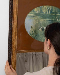 Gilt Frame Trumeau Mirror with Pastoral Scene, Wood, French, 1920s