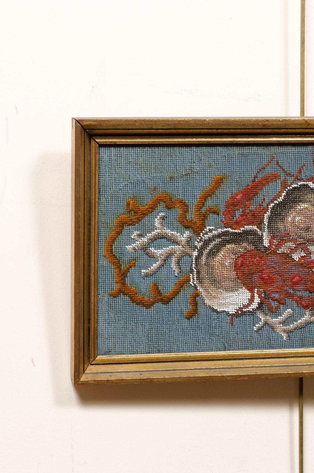 Gilt Framed 19th Century Needlepoint with Coral & Seashells For Sale 2