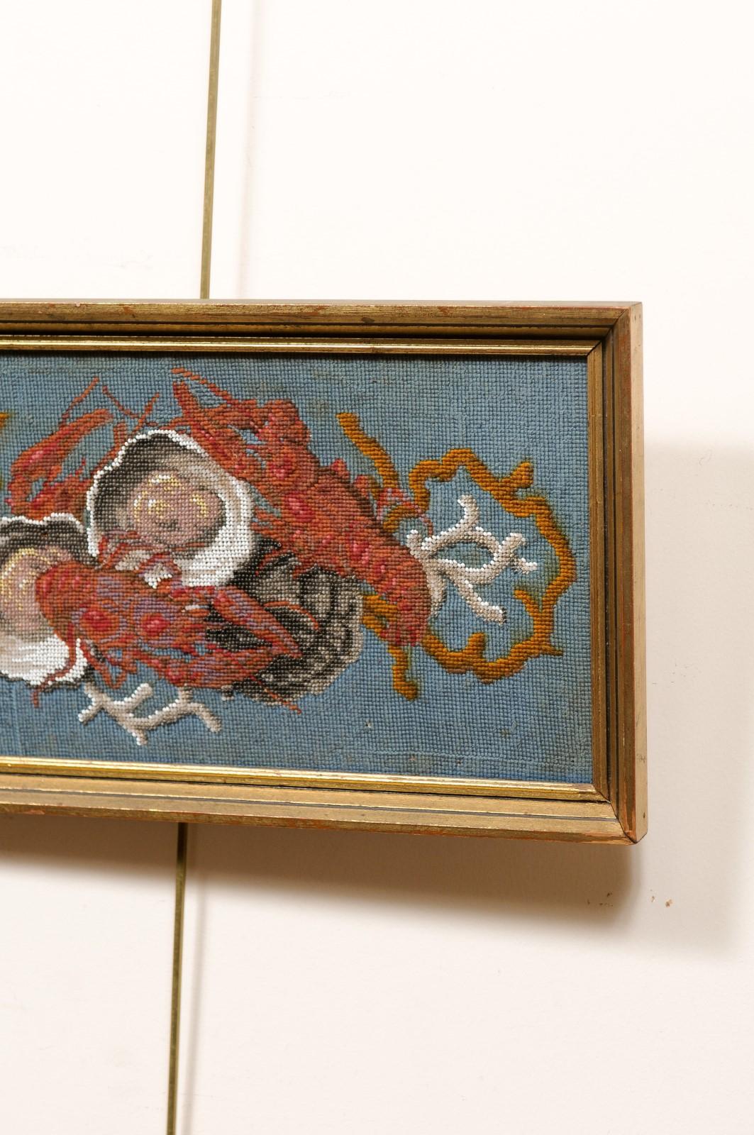 Gilt Framed 19th Century Needlepoint with Coral & Seashells For Sale 3