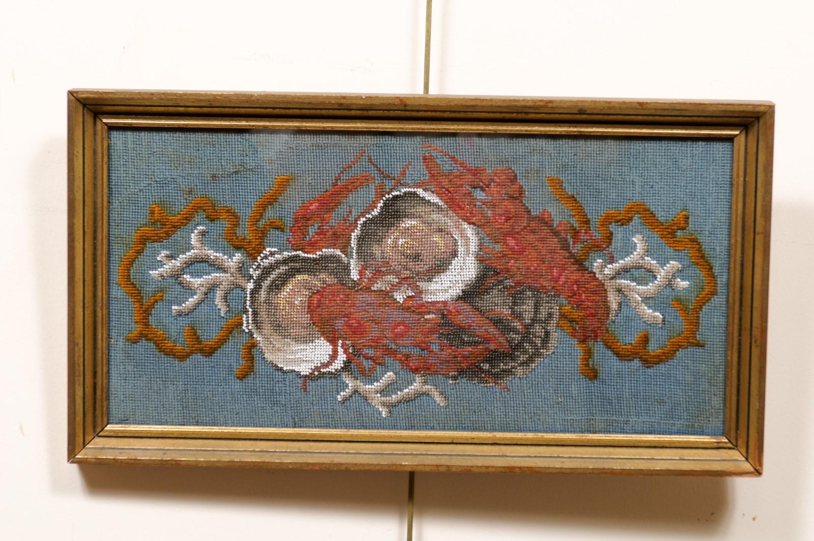 Gilt Framed 19th Century Needlepoint with Coral & Seashells For Sale 4