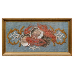 Antique Gilt Framed 19th Century Needlepoint with Coral & Seashells
