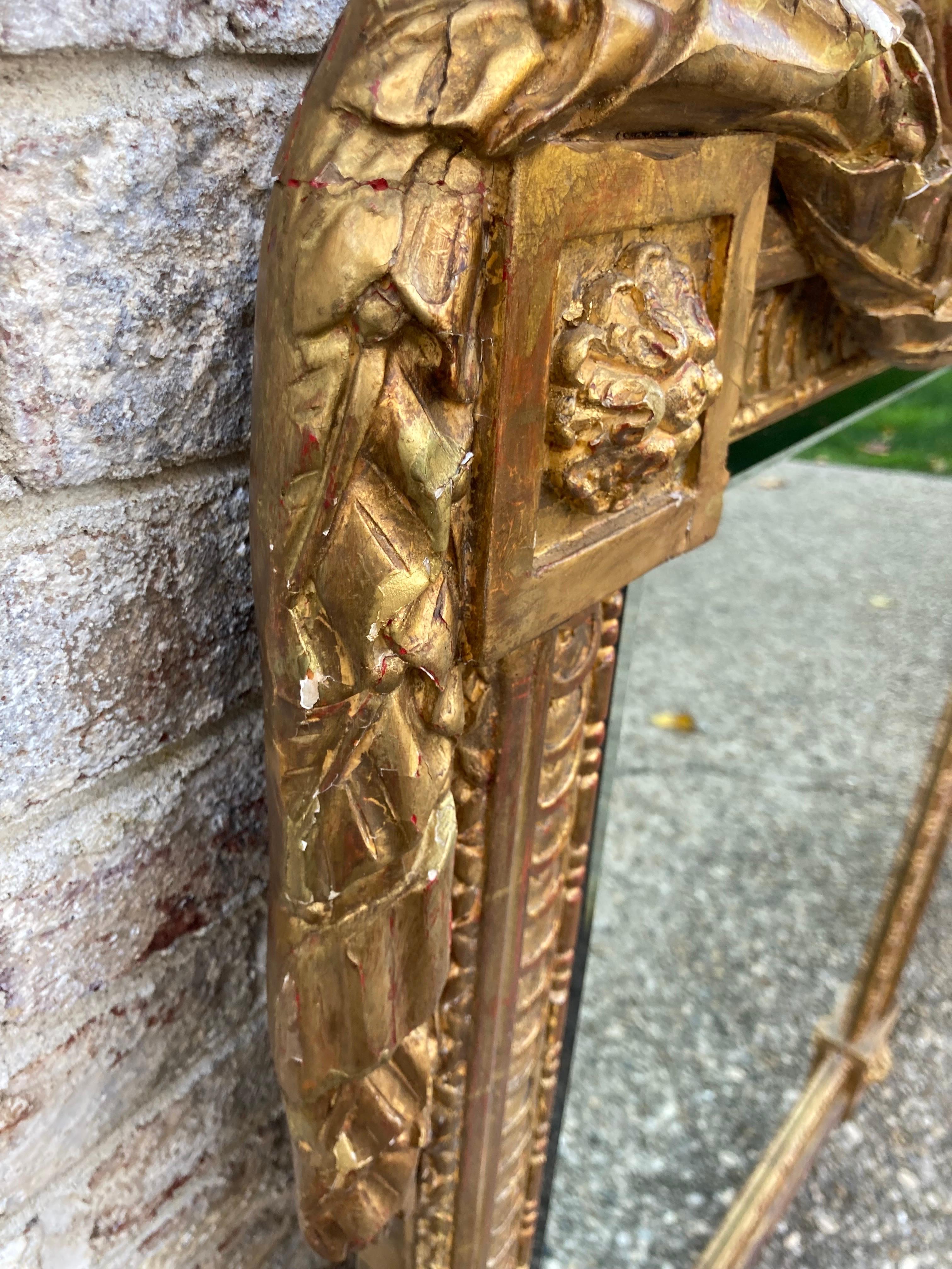 Gilt Framed French Carved Mirror with Helmet For Sale 7
