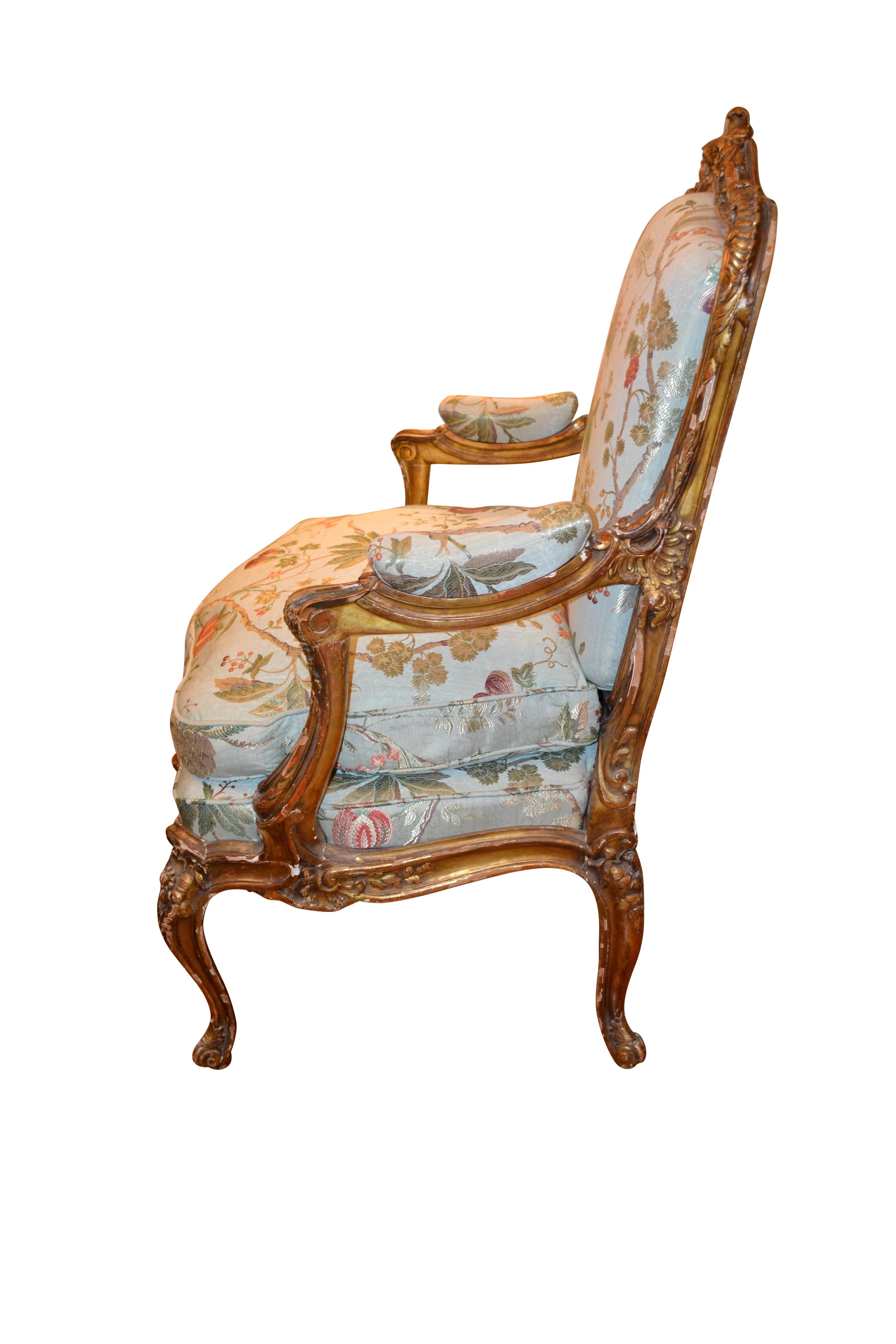 French Gilt Framed Louis XV Style Bergere Chair