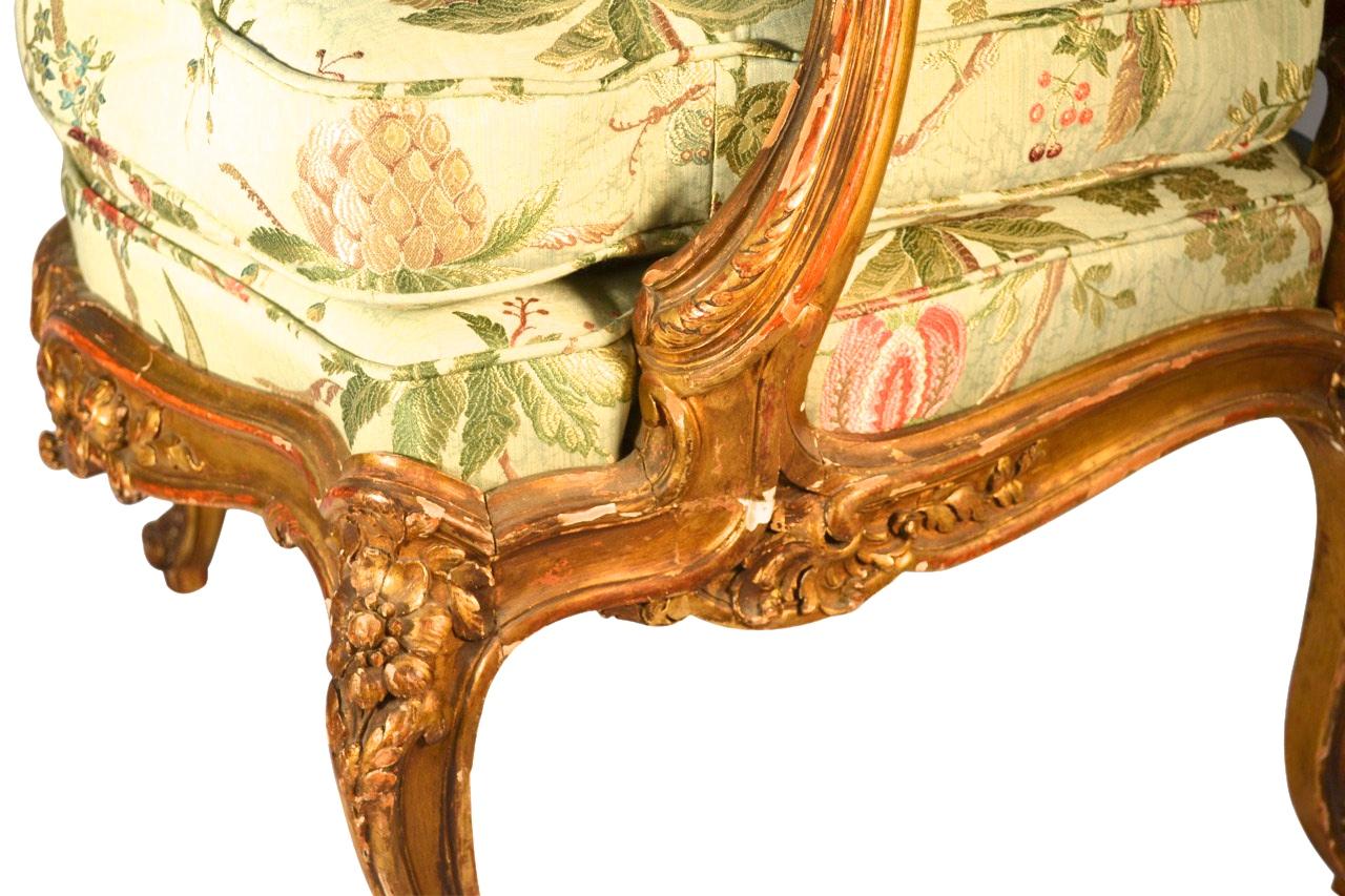 19th Century Gilt Framed Louis XV Style Bergere Chair