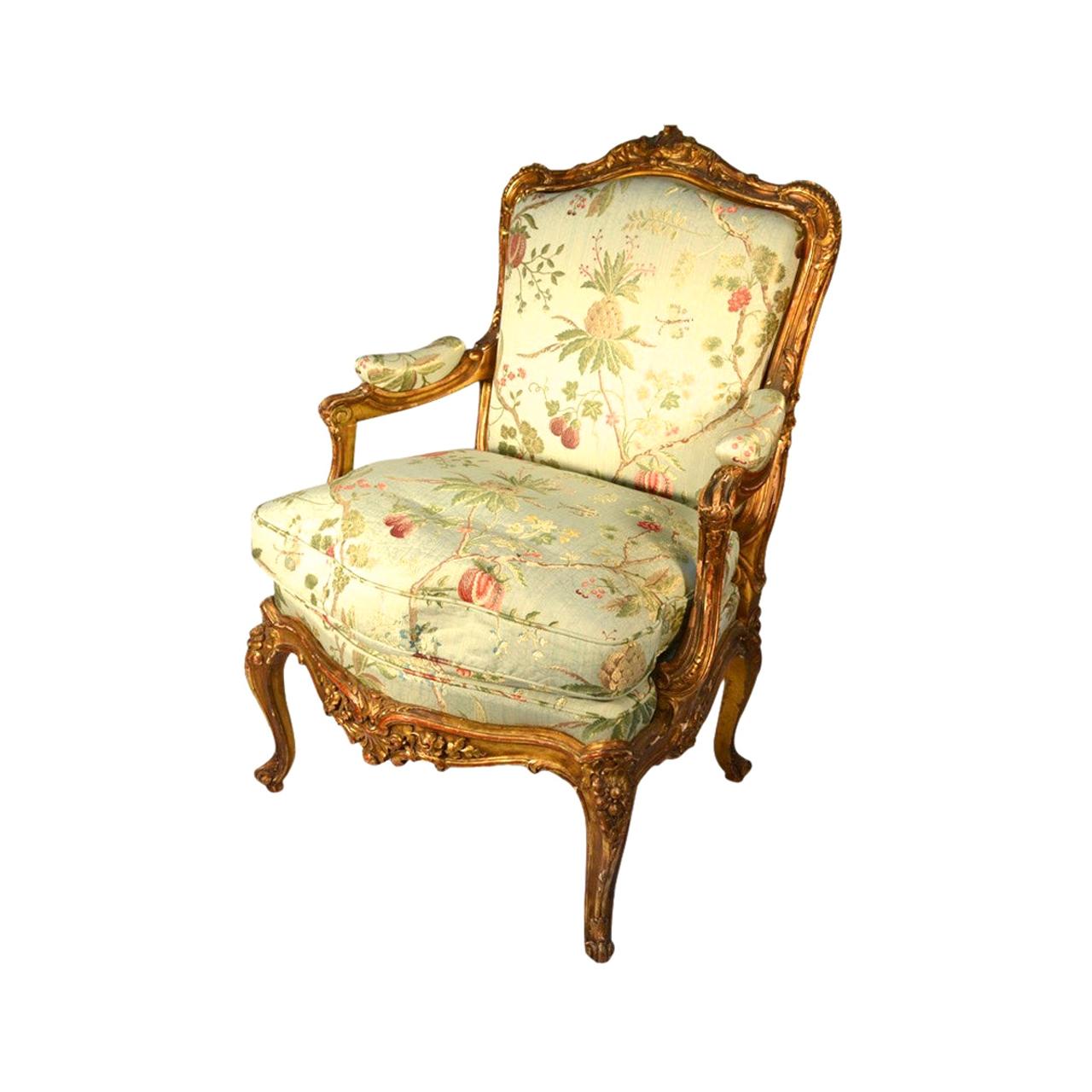 Gilt Framed Louis XV Style Bergere Chair
