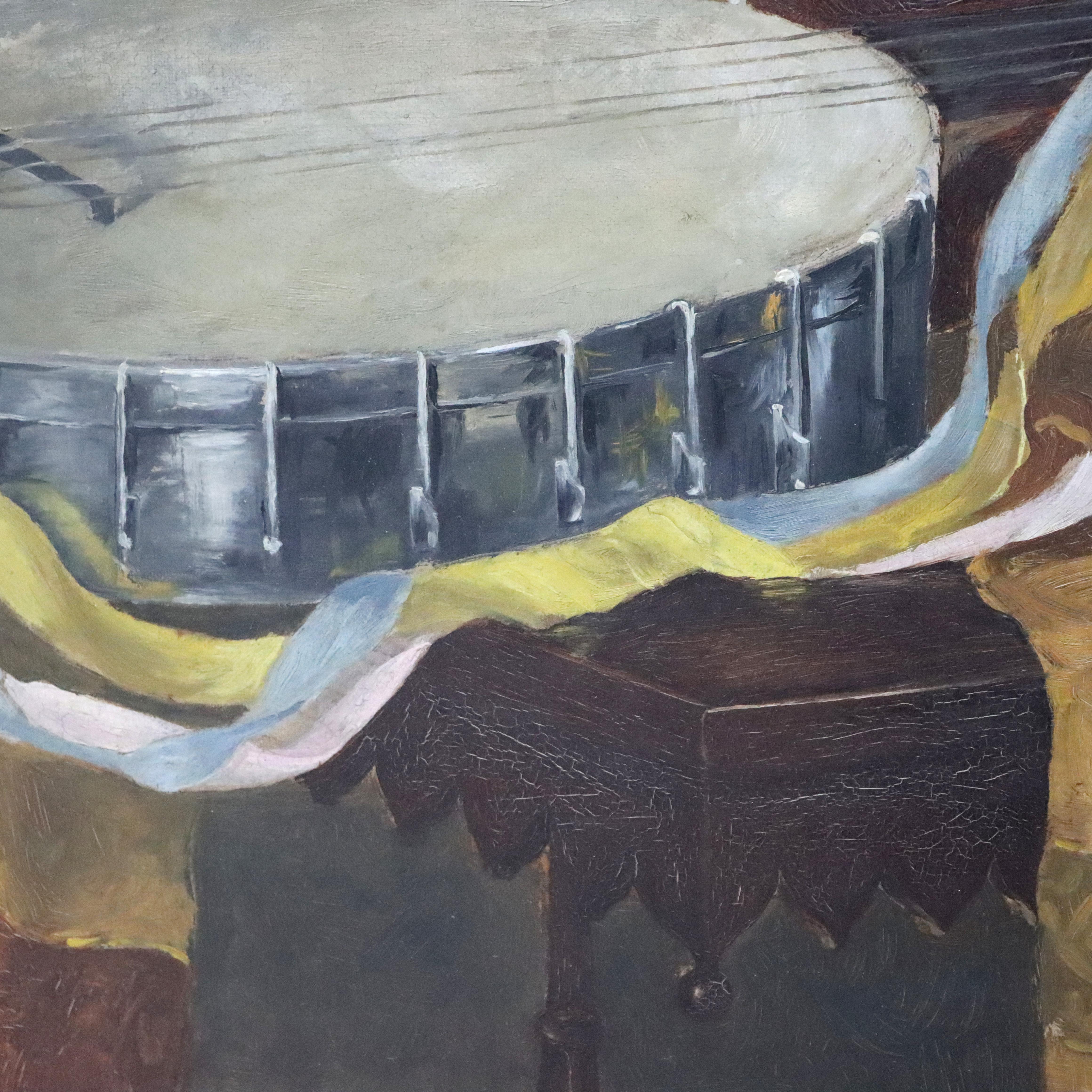 Vergoldet gerahmt Öl auf Leinwand Musik Thematische Malerei mit Banjo von M. Morris C1886 (19. Jahrhundert) im Angebot