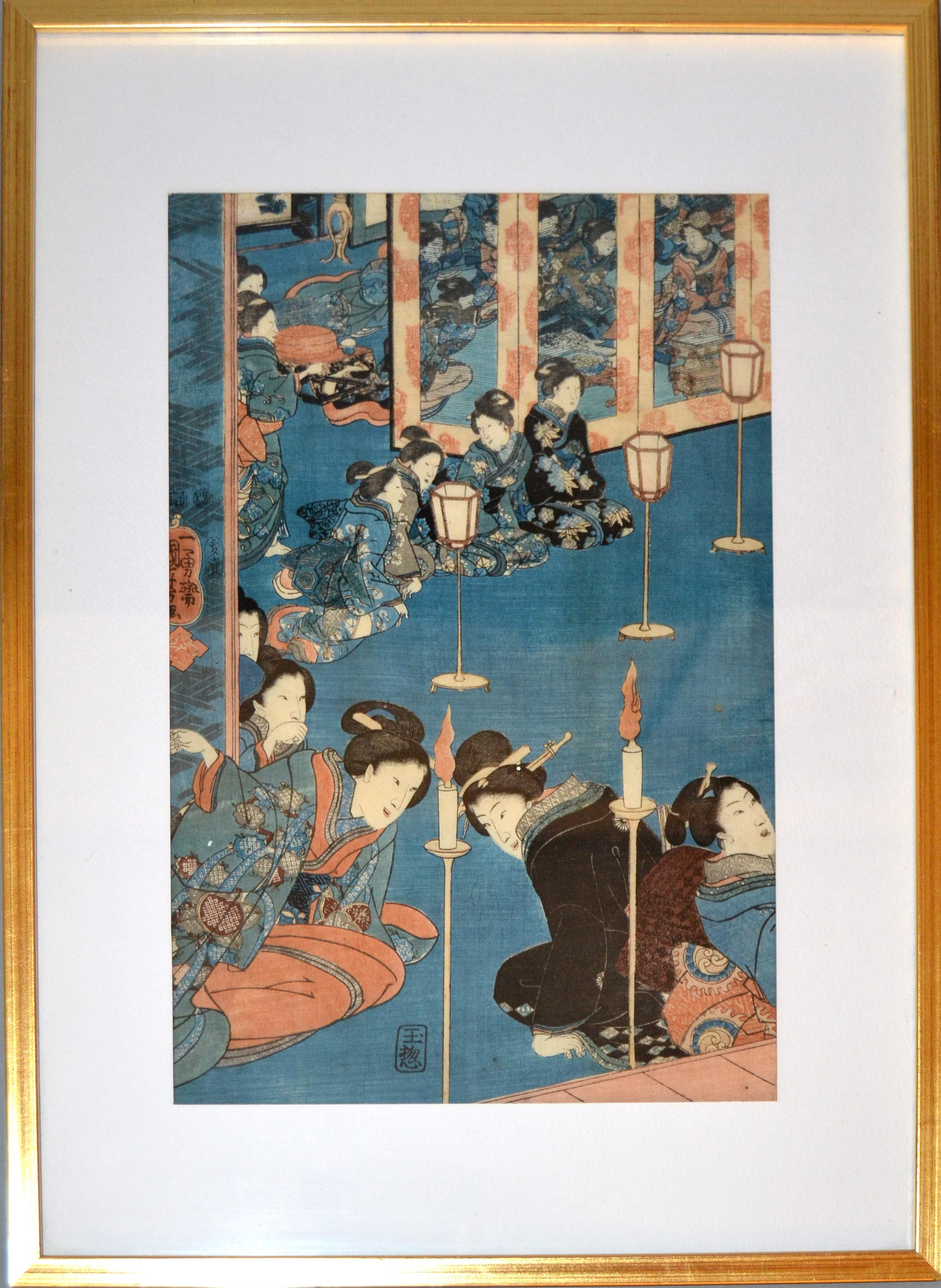 Gilt Framed Utagawa Kuniyoshi Japanese Original Woodcut Print on Paper, 1845 5