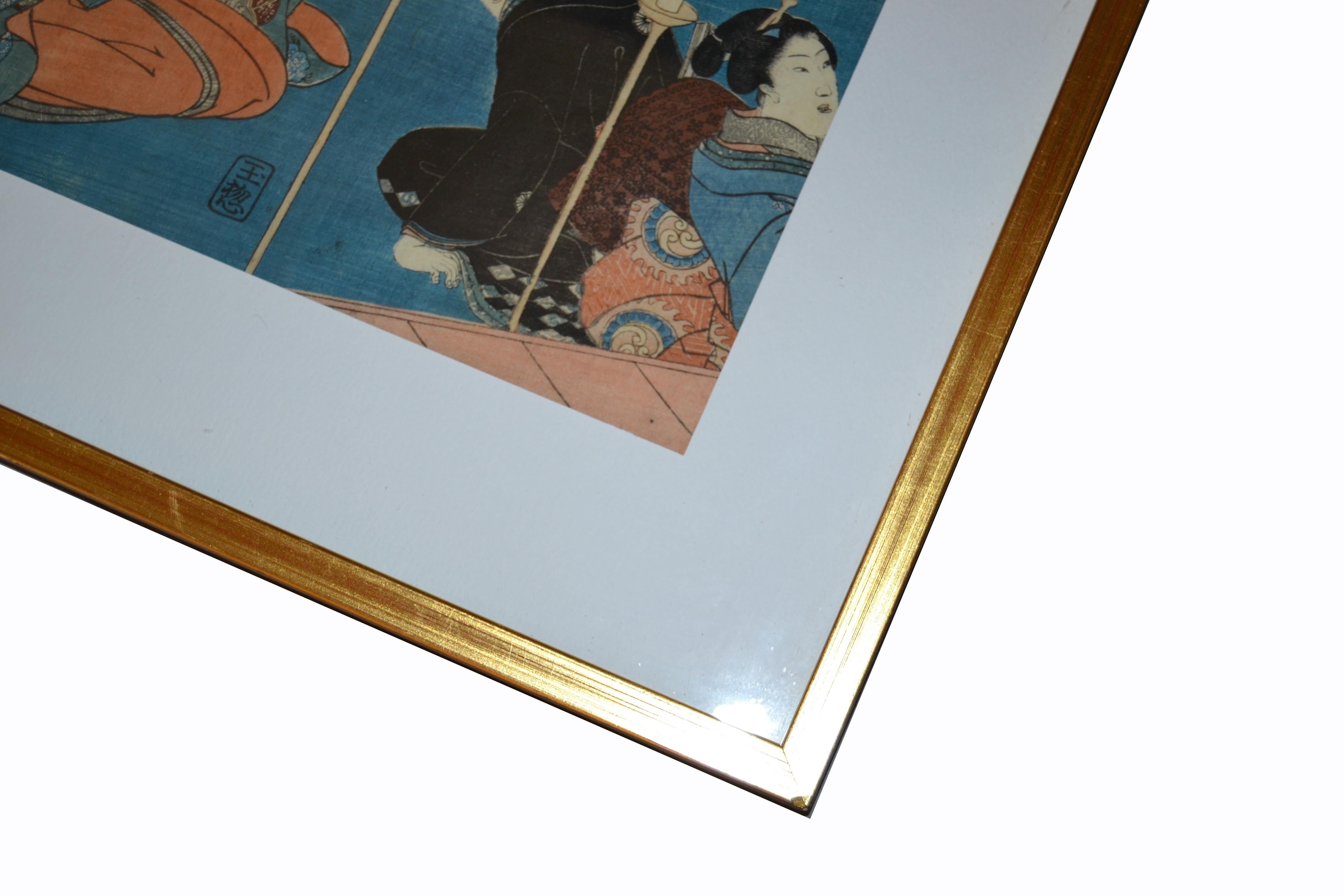 Gilt Framed Utagawa Kuniyoshi Japanese Original Woodcut Print on Paper, 1845 2