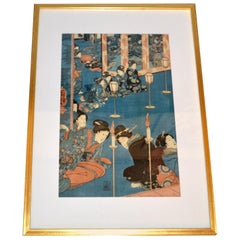 Gilt Framed Utagawa Kuniyoshi Japanese Original Woodcut Print on Paper, 1845