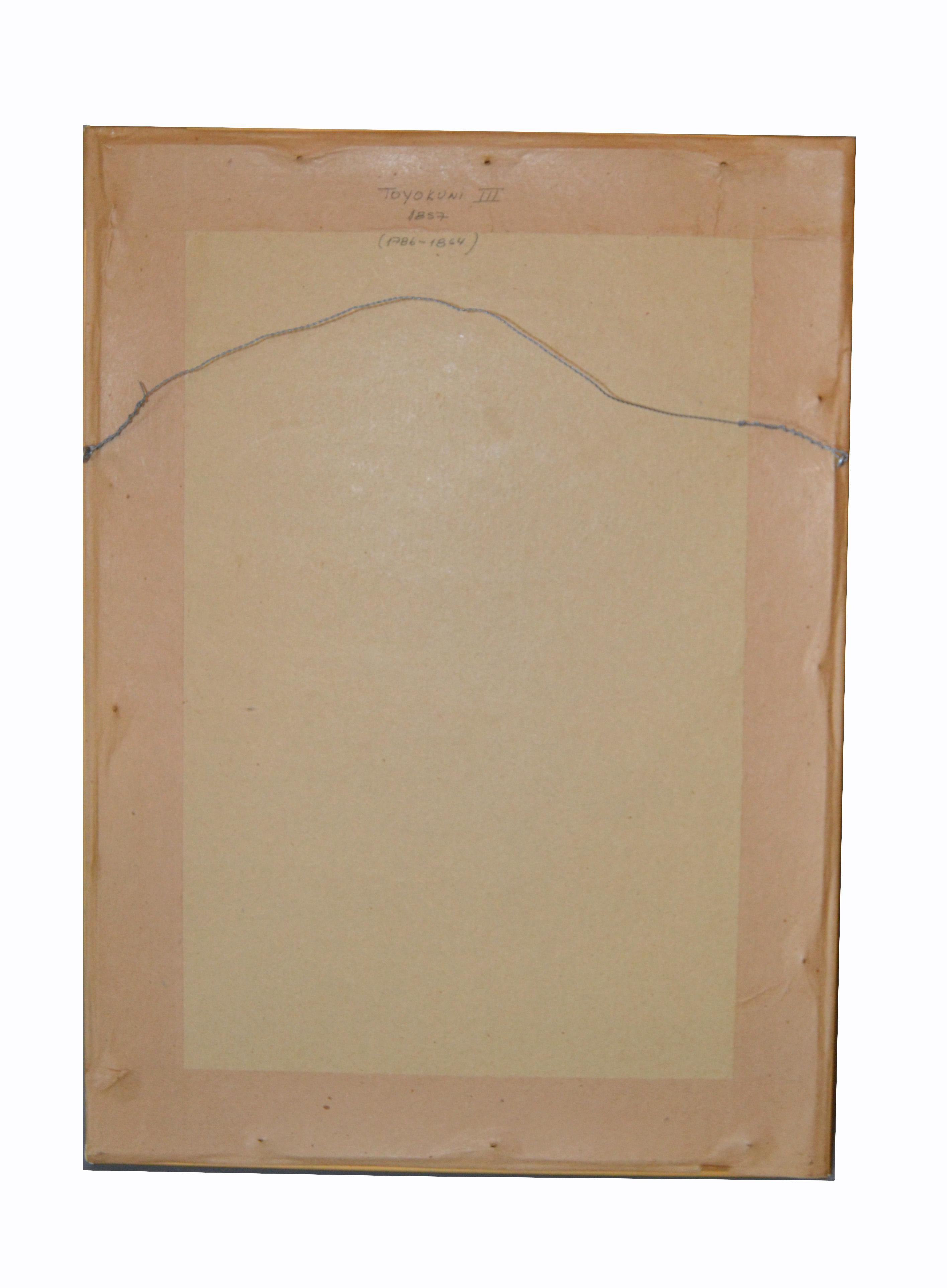 Gilt Framed Utagawa Toyokuni III Japanese Woodblock Print Parchment Paper 1857 5