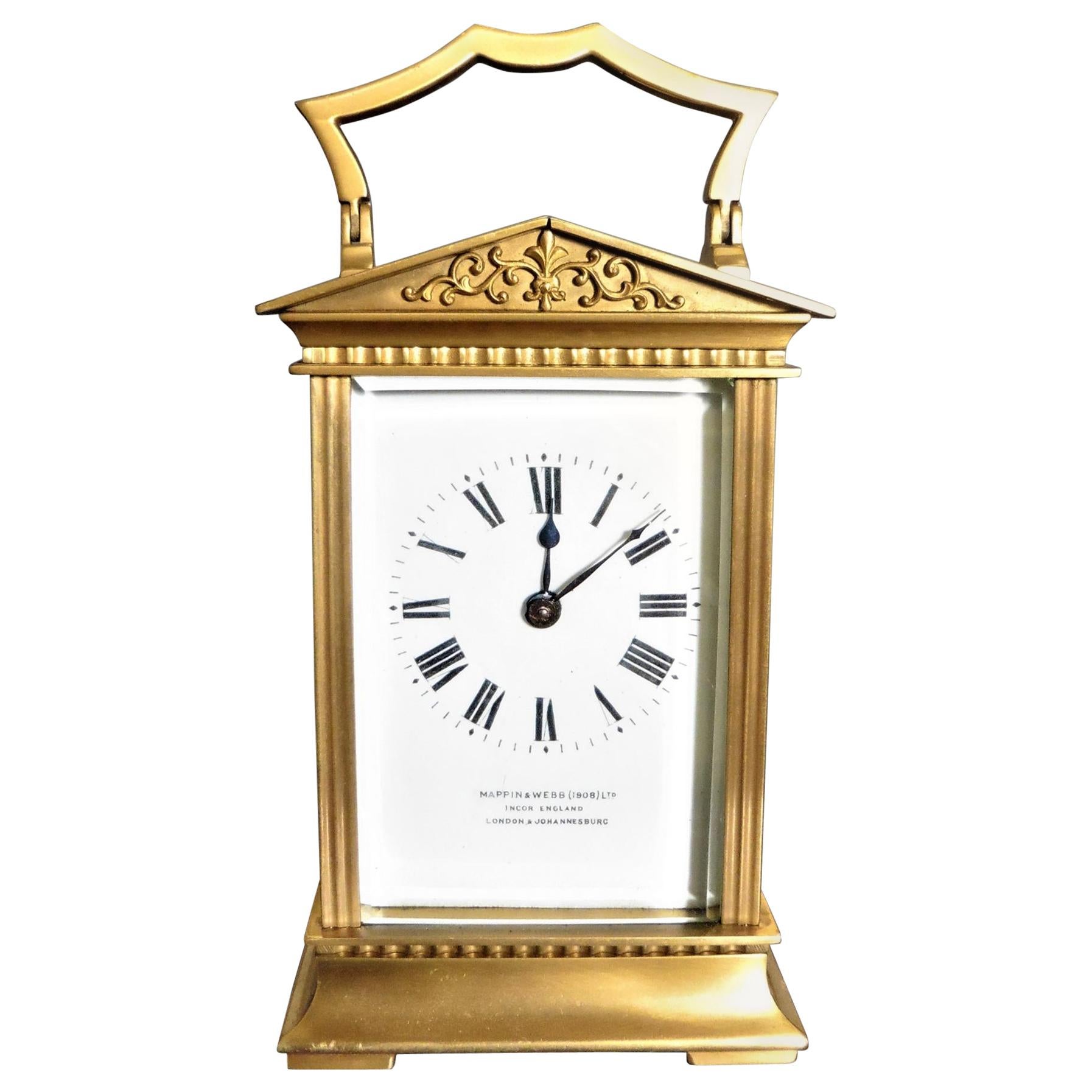 Gilt French Carriage Clock Signed 'Mappin and b' For Sale at 1stDibs