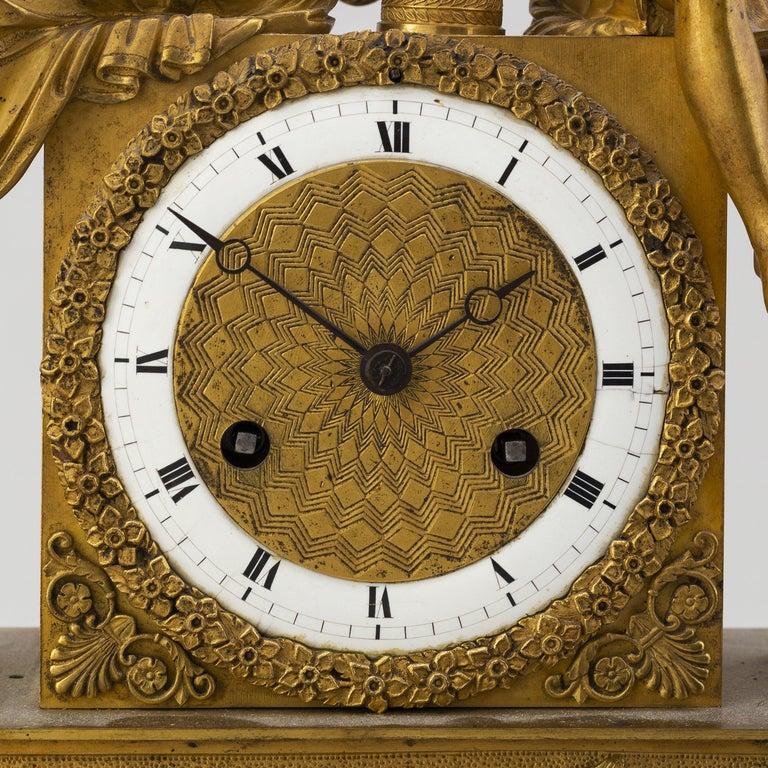 Brass Gilt French Empire Table Clock, Early 1800s For Sale