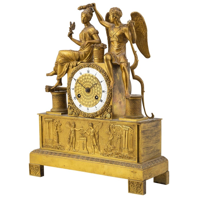 Gilt French Empire Table Clock, Early 1800s For Sale at 1stdibs